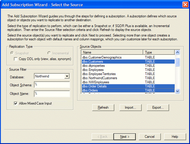 selecting multiple source objects