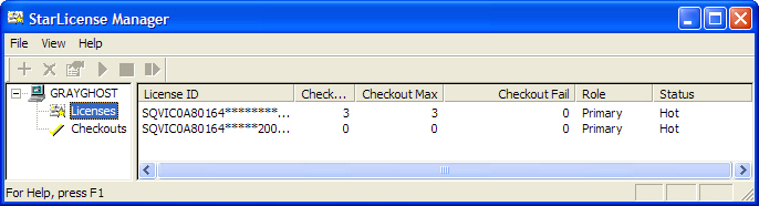 Licenses information for selected server