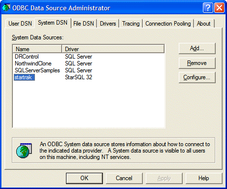Windows ODBC Data Source Administrator